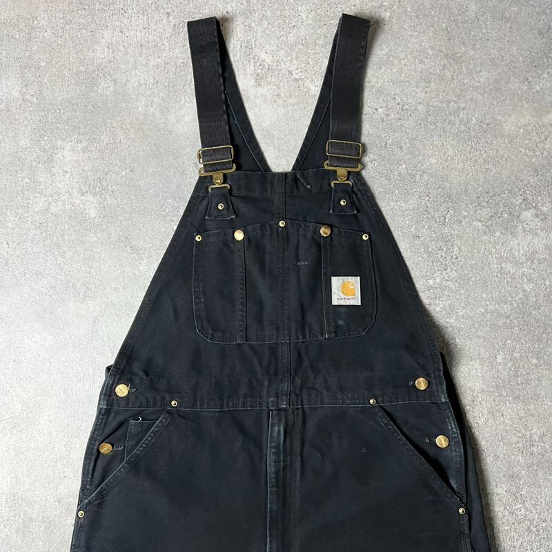 90s Carhartt ダブルニー ダック オーバーオール パンツ 36 32 90年代 アメリカ製 カーハート ペインター ツナギ ブラック