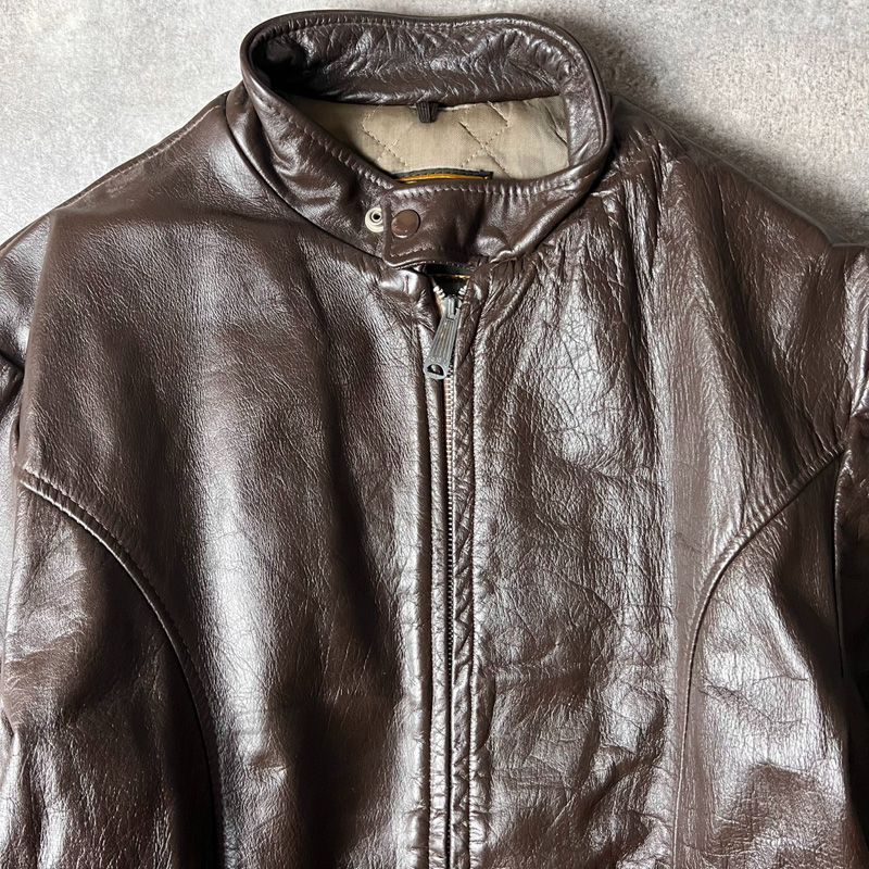 70s USA製 BEAU BREED 中綿入り 本革 レザー シングル ライダース 