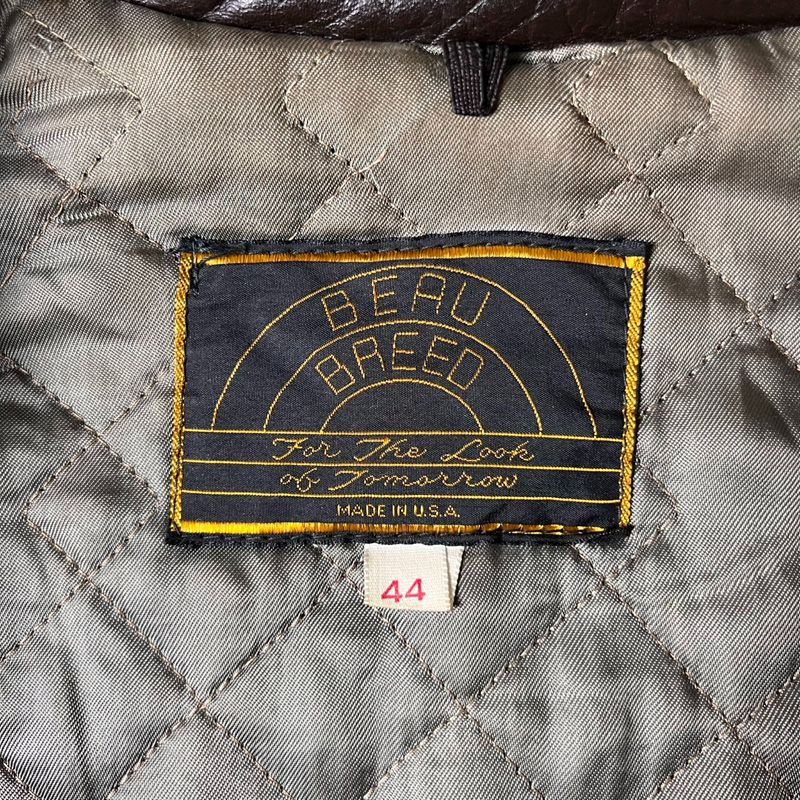 70s USA製 BEAU BREED 中綿入り 本革 レザー シングル ライダース