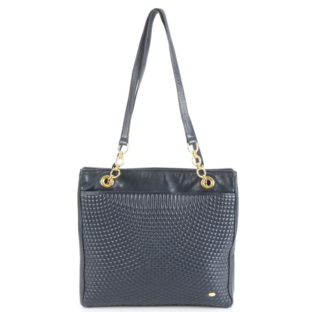 バーバリー キルティング レザー チェーン ショルダー トート バッグ 肩掛け ネイビー 紺 本革 A4 レディース EEE CY28-5