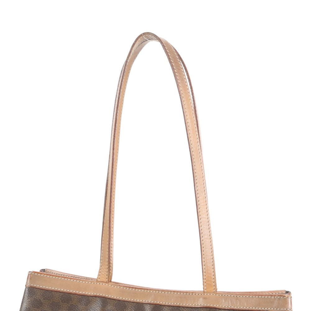 ヴィンテージ セリーヌ トリオンフ マカダム レザー トート バッグ 肩掛け ショルダー ブラウン 茶色 A4 レディース EEE CY27-1