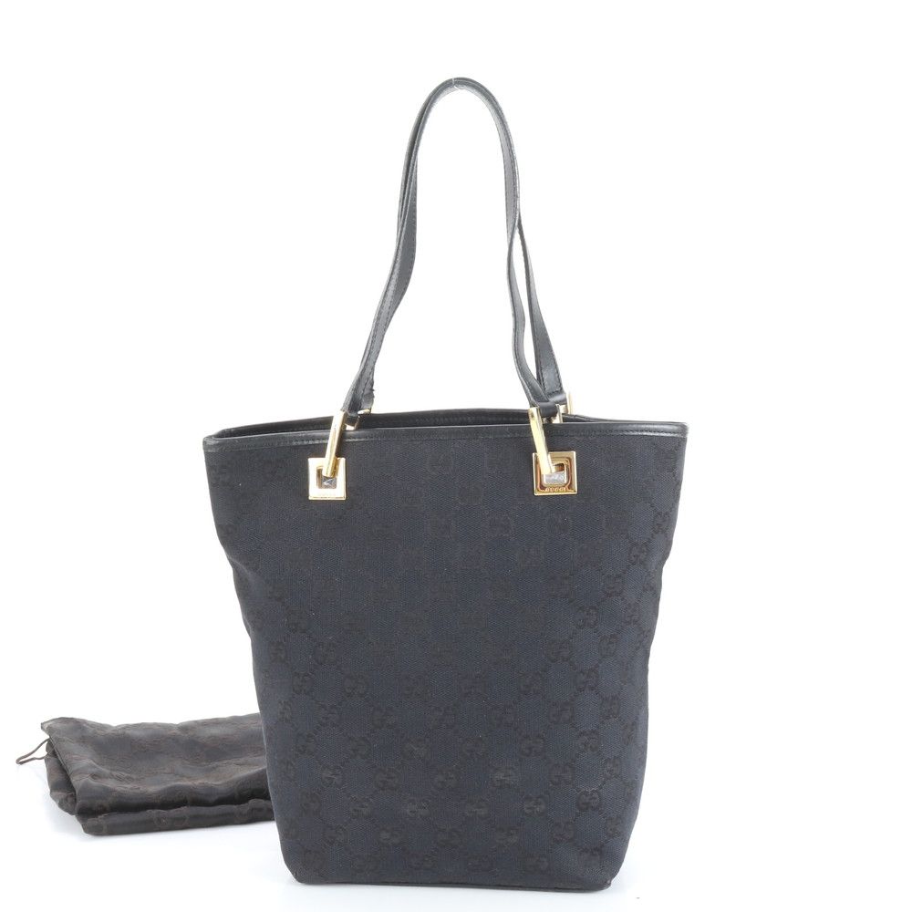 グッチ GG キャンバス レザー トート バッグ 肩掛け ショルダー 002 1099 ブラック 黒 ゴールド 金具 レディース EUE CY 21 9