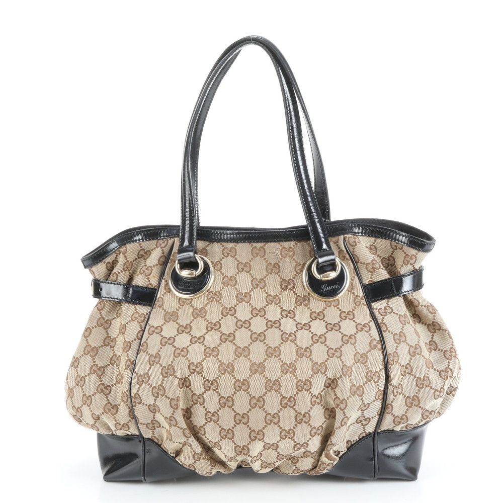 グッチ GG キャンバス 203529 レザー トート バッグ 肩掛け ショルダー ブラウン ゴールド 金具 レディース CＥUCY15-7