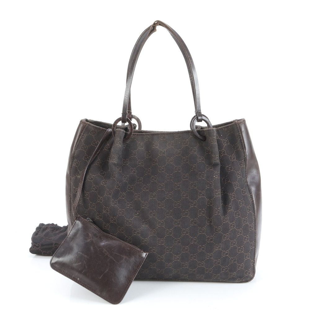 グッチ GG キャンバス レザー トート バッグ 肩掛け ショルダー ブラウン 茶色 101920 レディース EEE CY27-6