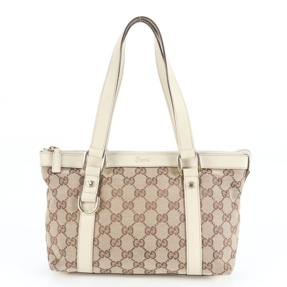 グッチ GG キャンバス アビー レザー トート バッグ 肩掛け ショルダー 141471 ブラウン 本革 レディース EUE CY21-5