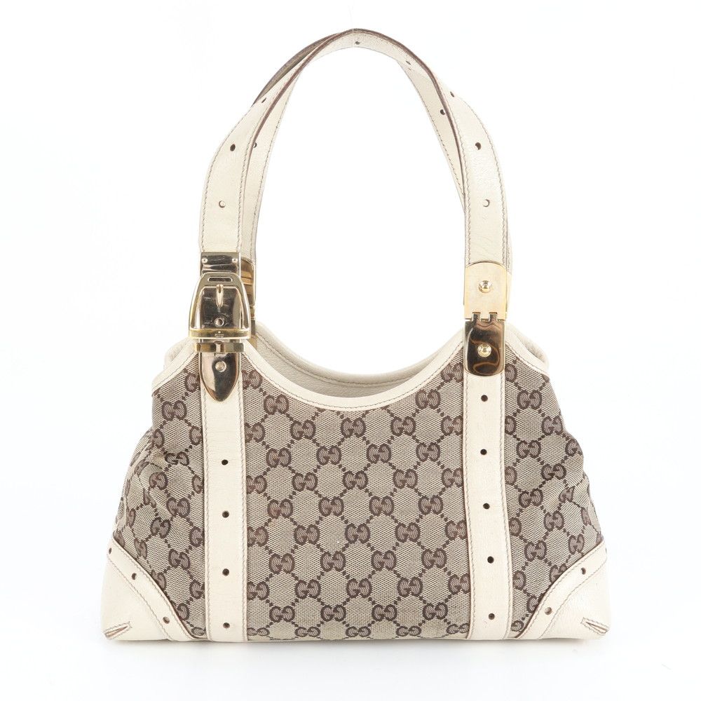 グッチ GG キャンバス レザー トート バッグ 肩掛け ショルダー ハンド 145761 ゴールド 金具 レディース ECE CY30-1