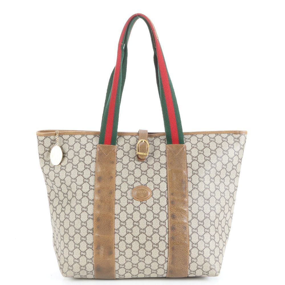 ヴィンテージ グッチ シェリー ライン GG プラス レザー トート バッグ 肩掛け ショルダー A4 レディース ECE CY28-10