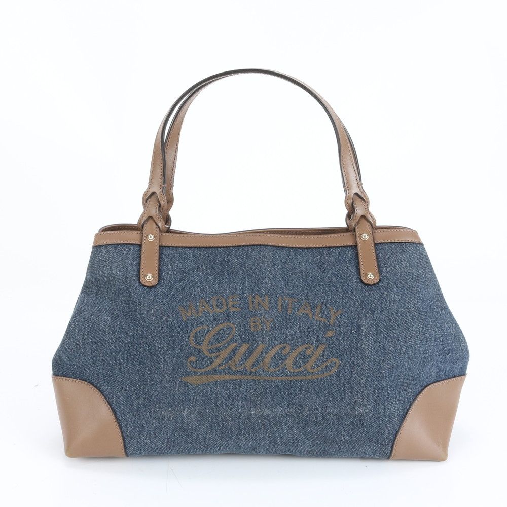 大丸神戸店 グッチ クラフト トート バッグ レザー デニム ハンド 348715 ブラウン ネイビー レディース ERE CY22-6