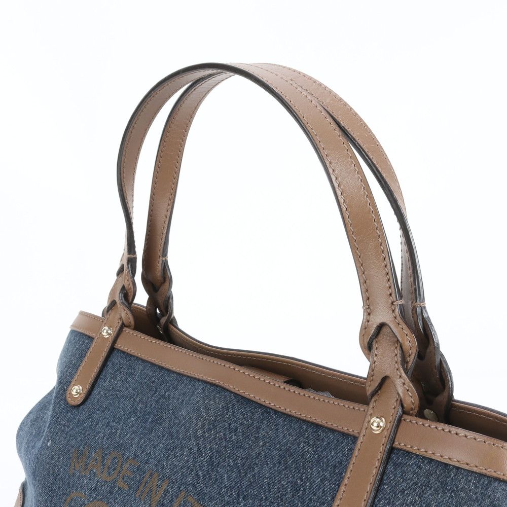 大丸神戸店 グッチ クラフト トート バッグ レザー デニム ハンド 348715 ブラウン ネイビー レディース ERE CY22-6