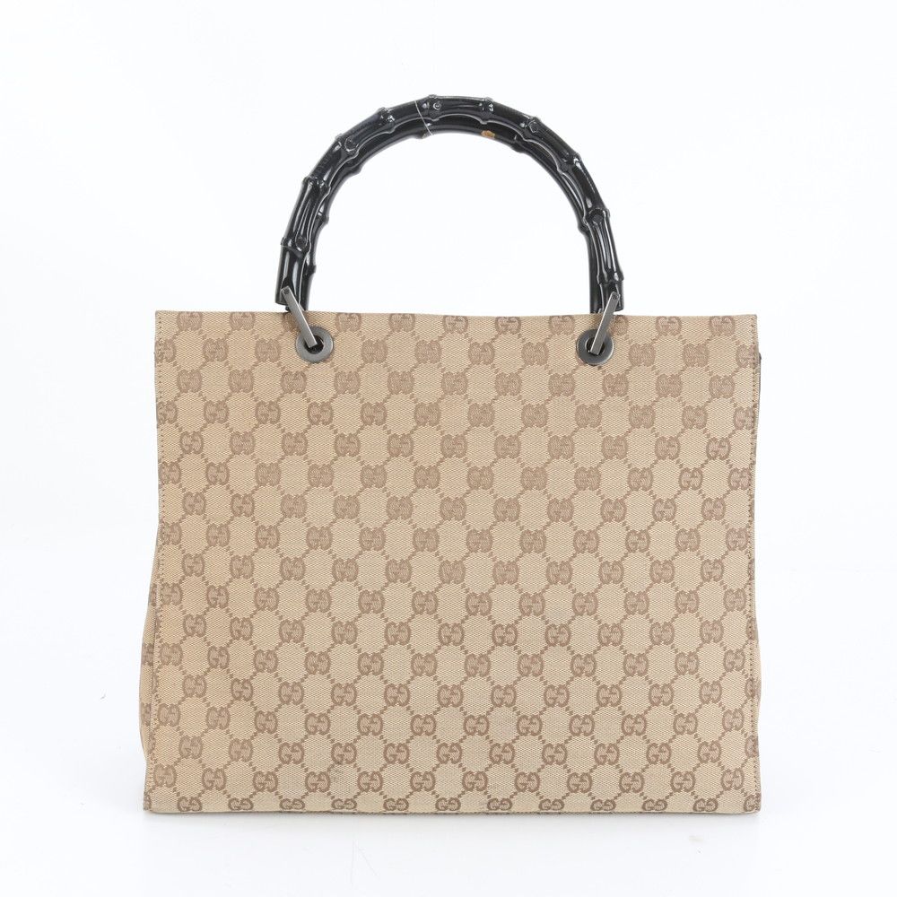 グッチ GG キャンバス バンブー レザー トート バッグ 肩掛け ショルダー 002-1010 ブラウン 茶色 レディース ERE CY22-8