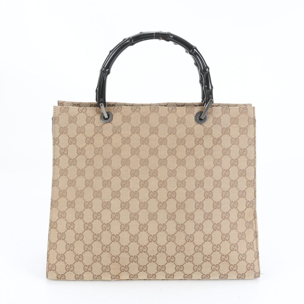 極美品 グッチ GG キャンバス バンブー レザー トート バッグ 肩掛け