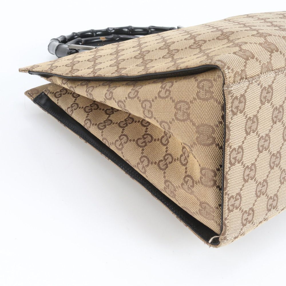極美品 グッチ GG キャンバス バンブー レザー トート バッグ 肩掛け
