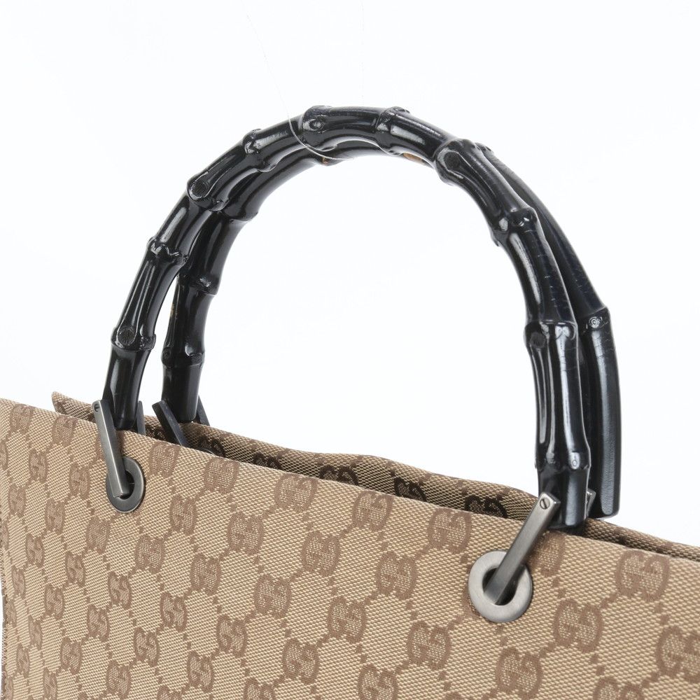 グッチ GG キャンバス バンブー レザー トート バッグ 肩掛け ショルダー 002-1010 ブラウン 茶色 レディース ERE CY22-8