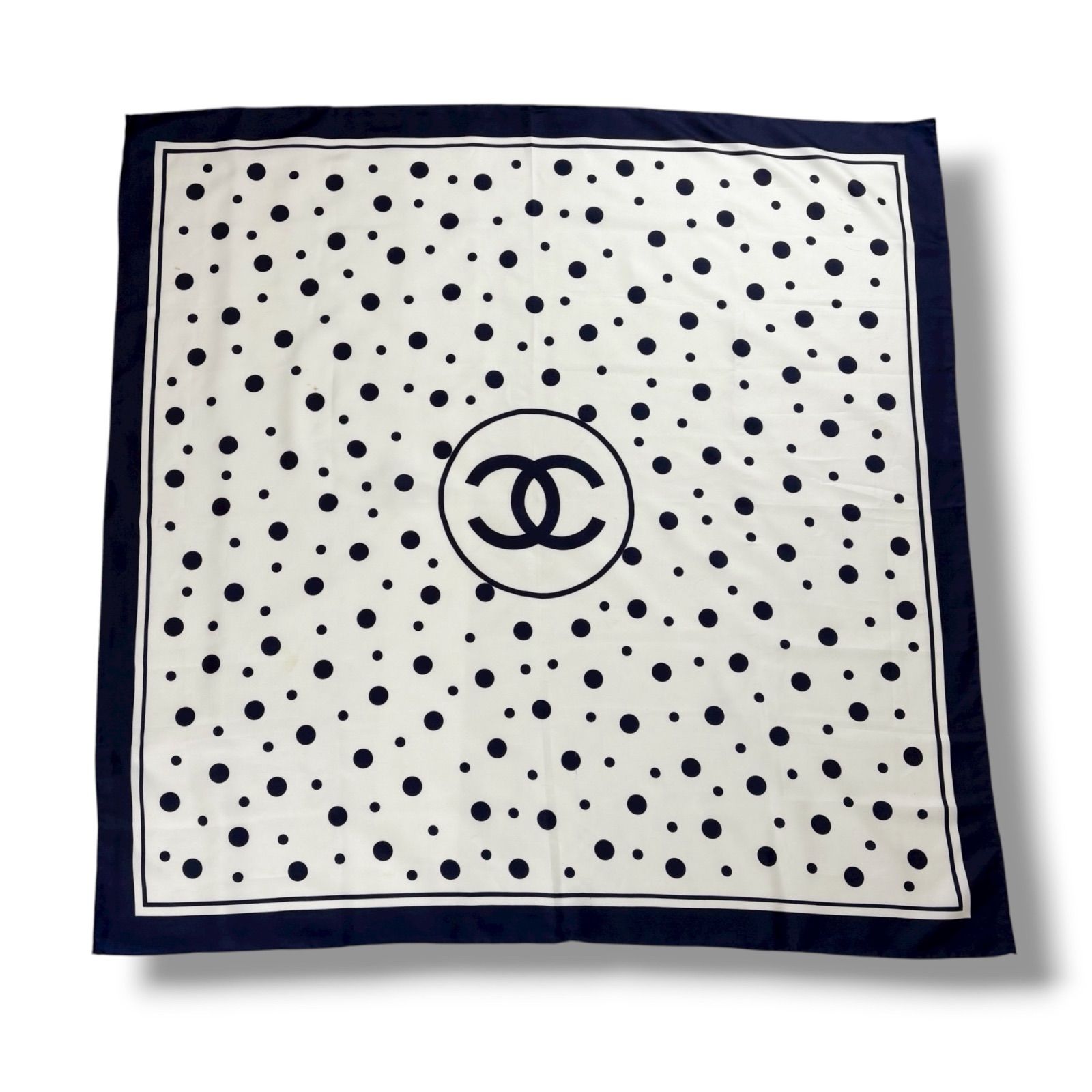 シャネル CHANEL 大判スカーフ バンダナ ココマーク ドット柄 ネイビー