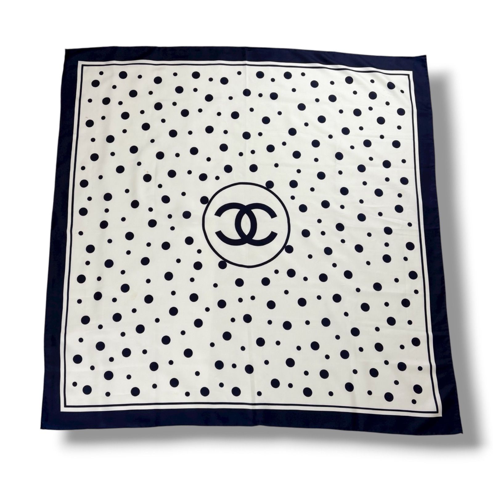 シャネル CHANEL 大判スカーフ バンダナ ココマーク ドット柄 ネイビー