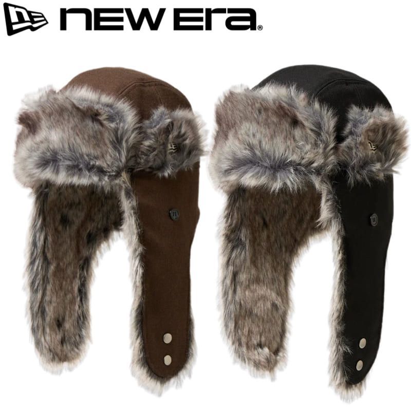 NEWERA ニューエラ フライトキャップ パイロット キャップ パイロット帽 トラッパー CAP 帽子 ウール ファー ロゴ 刺繍 メンズ レディース ユニセックス ブラウン ウォルナット 黒 ブラック 14667620 14667622
