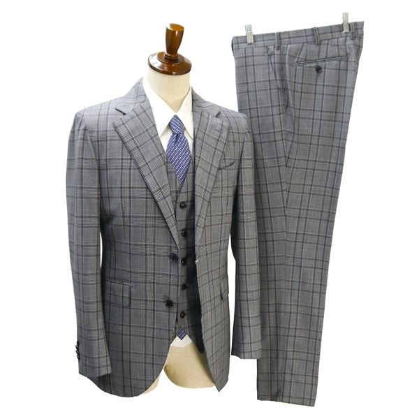YOSHIDAYA DARROW DALE 3ピース 2つボタン シングルスーツ YA7 L グレー グレンチェック ノータック 本切羽 春秋冬 74719 5NJ033 メンズビジネス 202510