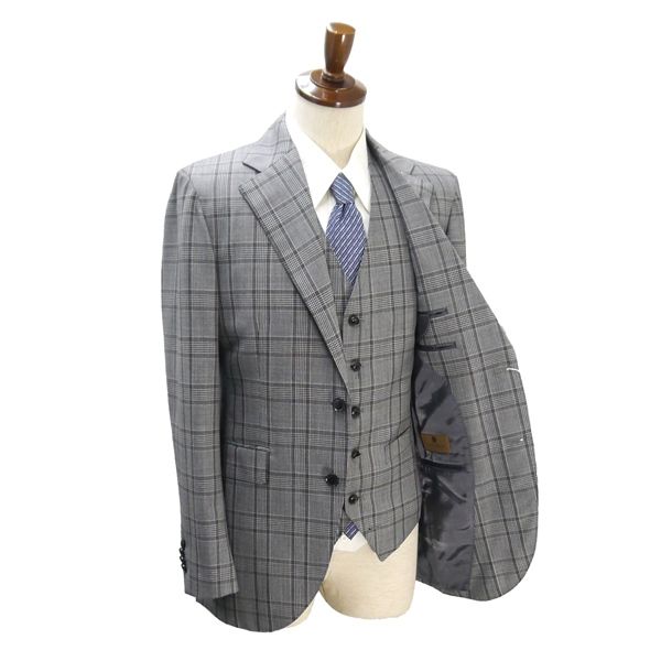 YOSHIDAYA DARROW DALE 3ピース 2つボタン シングルスーツ YA7 L グレー グレンチェック ノータック 本切羽 春秋冬 74719 5NJ033 メンズビジネス 202510