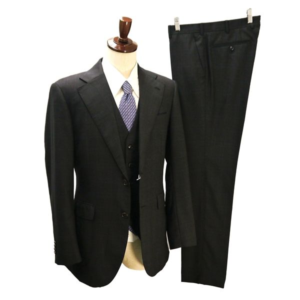 YOSHIDAYA イタリア製カノニコ 3ピース 2つボタン シングルスーツ A7 L ダークブラウン チェック 本切羽 春秋冬 54976 5NJ032 メンズビジネス 202510