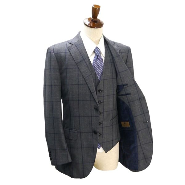 YOSHIDAYA Caccioppoli 3ピース 2つボタン シングルスーツ AB7 L ダークグレー グレンチェック 本切羽 春秋冬 37328 5NJ034 メンズビジネス 202510