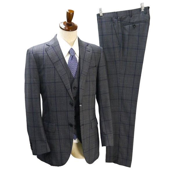 YOSHIDAYA Caccioppoli 3ピース 2つボタン シングルスーツ AB7 L ダークグレー グレンチェック 本切羽 春秋冬 37328 5NJ034 メンズビジネス 202510