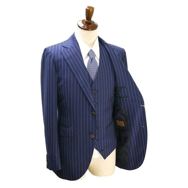 YOSHIDAYA DARROW DALE 3ピース 2つボタン シングルスーツ Y8 XL ダークネイビー ストライプ ノータック 本切羽 春秋冬 74717 5NJ030 メンズビジネス 202510