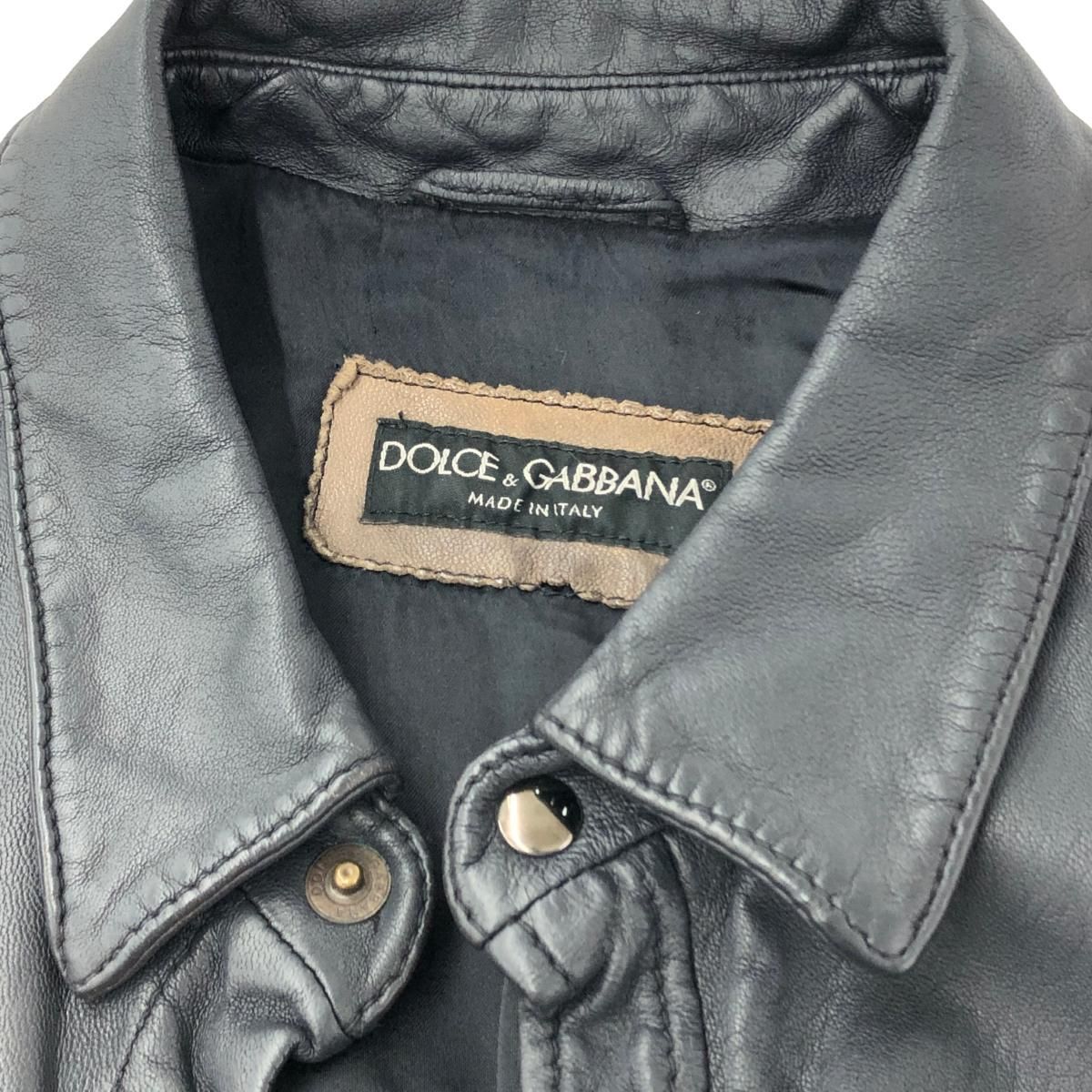 DOLCE GABBANA ドルチェ ガッバーナ レザーシャツ 50 ウエスタン 羊革 ブラック メンズ 休日コーデ 吸湿性