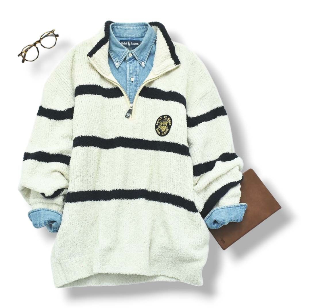 シナコバ SINACOVA ハーフジップ マリンボーダー フリースセーター 2L