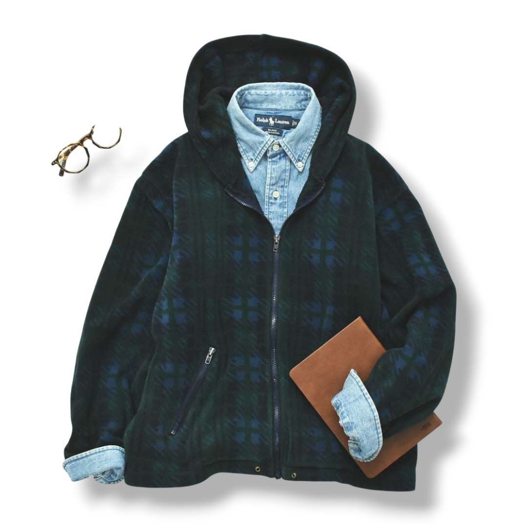 ヴィンテージ エルエルビーン フーデット フリース ジャケット 総柄