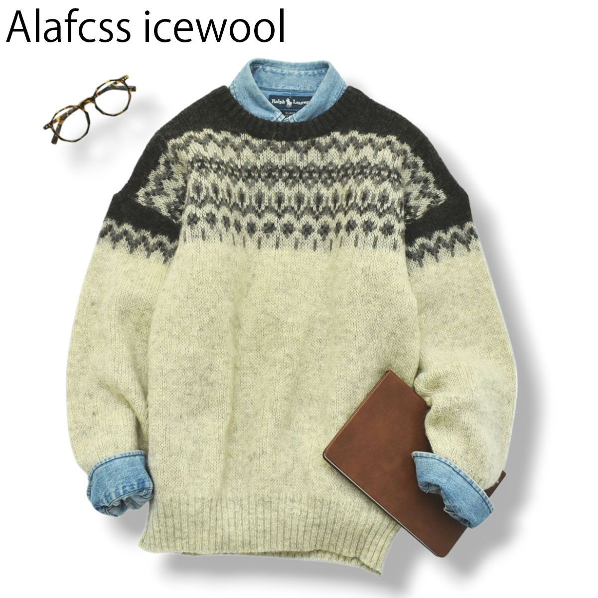 上質】 90s アイスランド製 Alafcss icewool ウール ニット セーター 