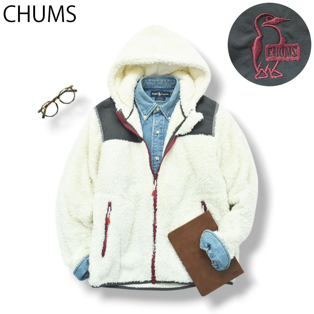 ロゴ刺繍 チャムス エルモ フリース フルジップ パーカー L 女性