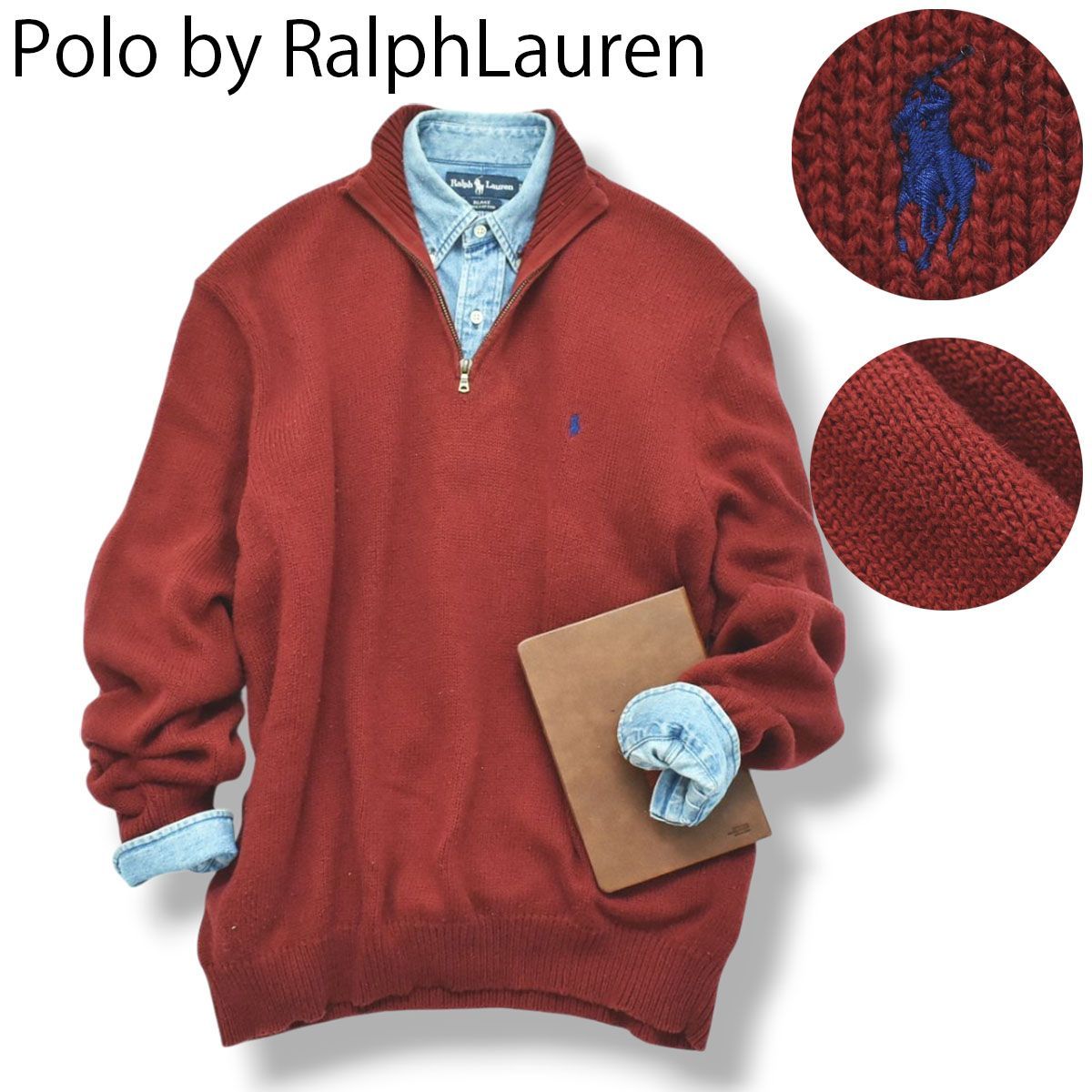 90s Polo ラルフローレン ハーフジップ ニット セーター XXL レッド 