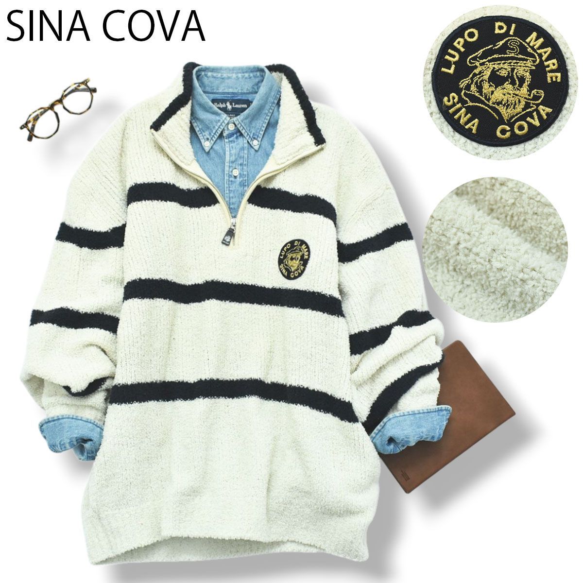 シナコバ SINACOVA ハーフジップ マリンボーダー フリースセーター 2L