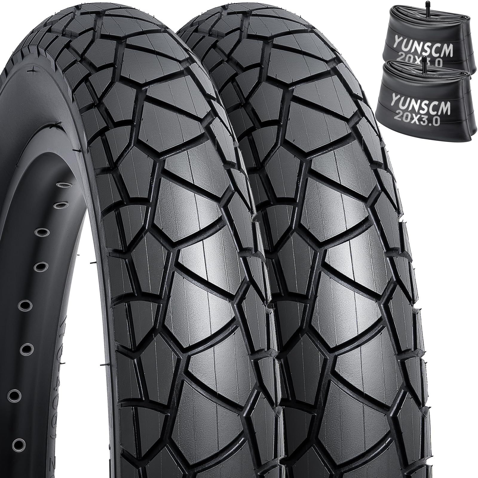 YunSCM 2本セット20 3.0 タイヤ20x3.0 76-406 自転車タイヤ 20x3.0 3.5 チューブ 肉厚 米式バルブ32mmタイヤ 20 3.0適用 20インチ 3.0 電動自転車 ファットバイクY-909