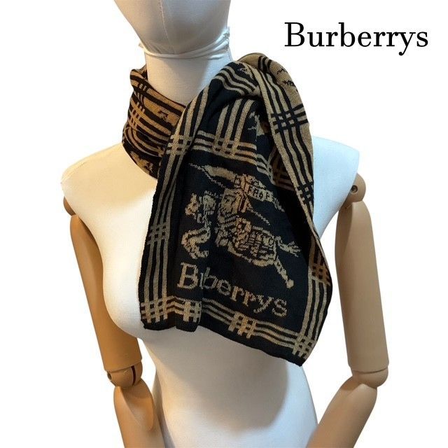 バーバリー Burberrys ナイトホースロゴ ブラックカーキ マフラー タグ無し