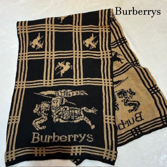 バーバリー Burberrys ナイトホースロゴ ブラックカーキ マフラー タグ無し