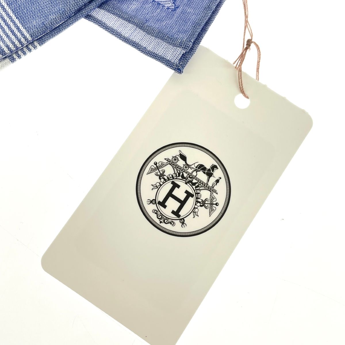 HERMES エルメス コットンハンカチ/Hパッサン ジャガード ブルー