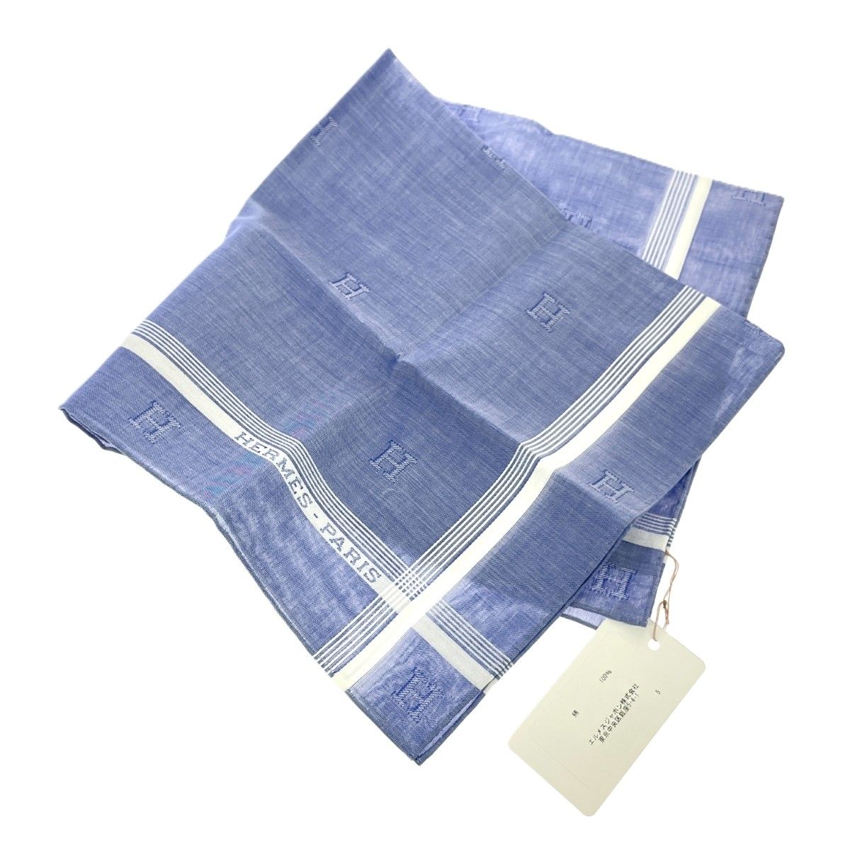 HERMES エルメス コットンハンカチ/Hパッサン ジャガード ブルー