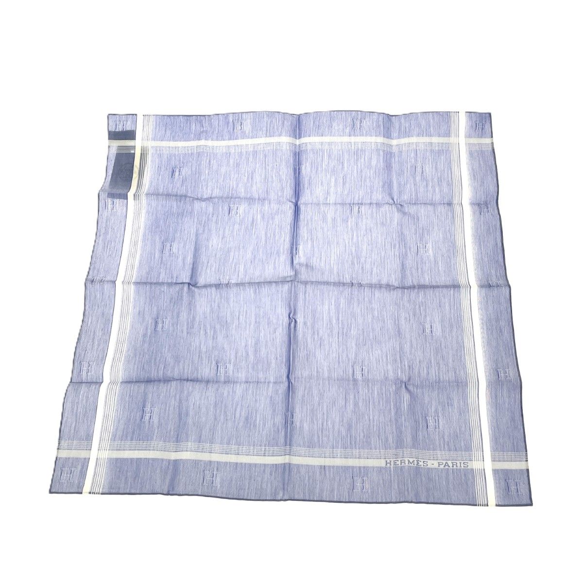 HERMES エルメス コットンハンカチ/Hパッサン ジャガード ブルー