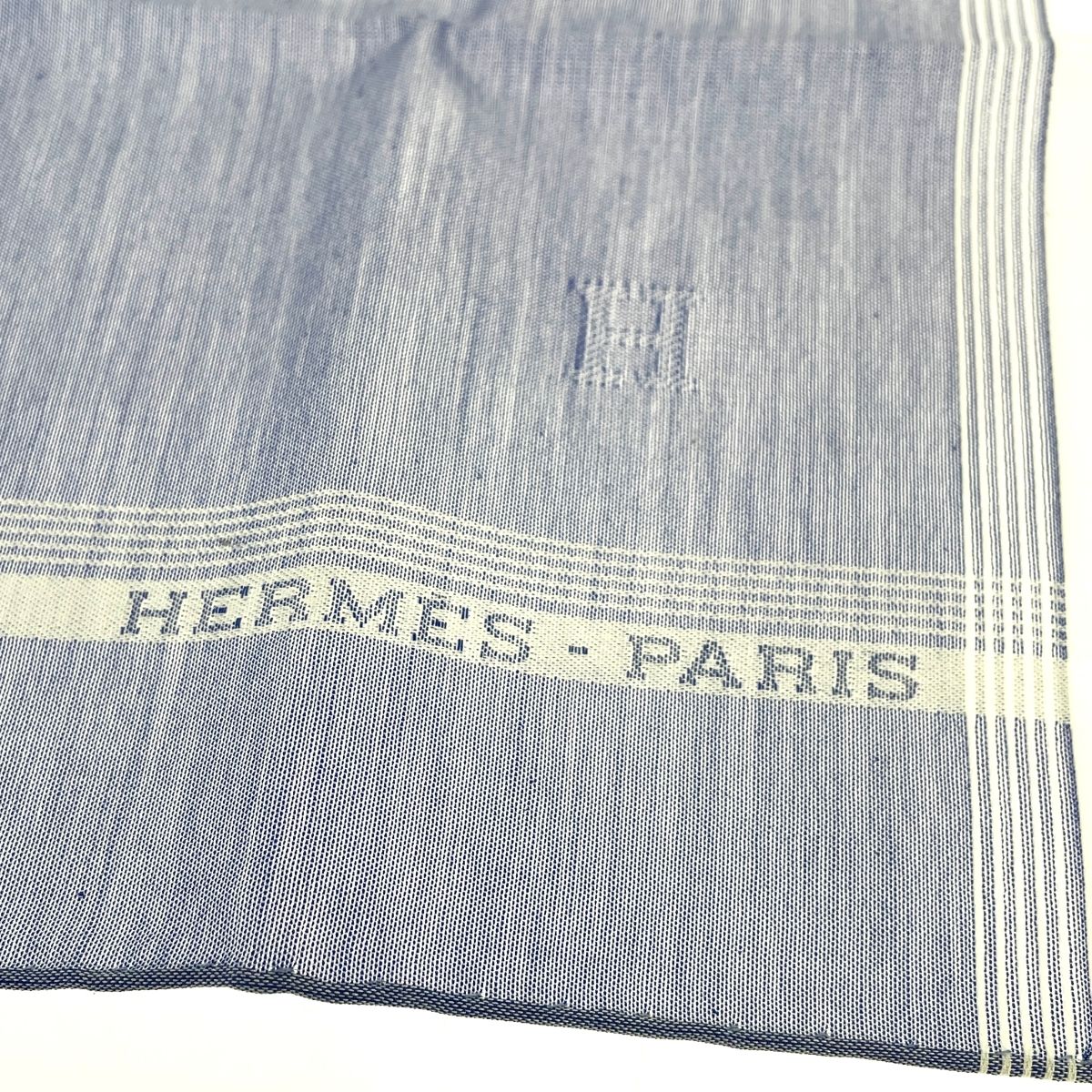 HERMES エルメス コットンハンカチ/Hパッサン ジャガード ブルー