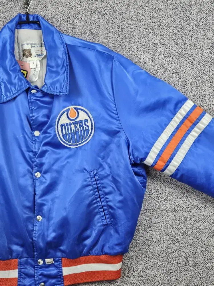 90's NHL エドモントン オイラーズ サテン パデッド ジャケット (L