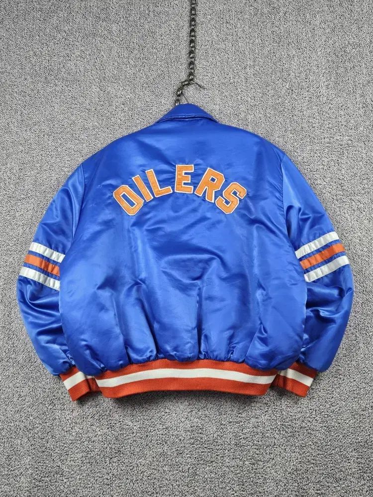 90's NHL エドモントン オイラーズ サテン パデッド ジャケット (L