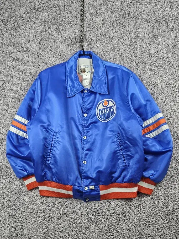 90's NHL エドモントン オイラーズ サテン パデッド ジャケット (L