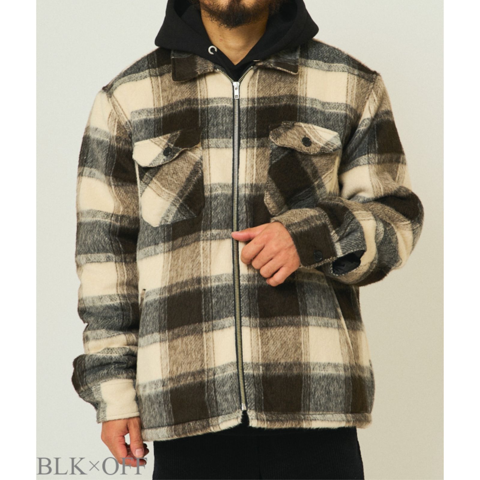 BIGMIKE ビックマイク 起毛チェック裏キルティングジャケット ブラック ホワイト アメカジ カジュアル 大人ストリート 古着MIX HIPHOP メンズライク ユニセックス М L XL 秋 冬 少量入荷 102546400