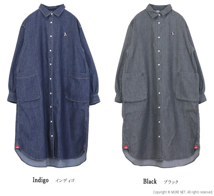 チャムス CHUMS デニムシャツワンピース Denim Shirt One-Piece CH 18-1362 ミディ丈 長袖 ロゴ 刺繍 レディース 2025秋冬