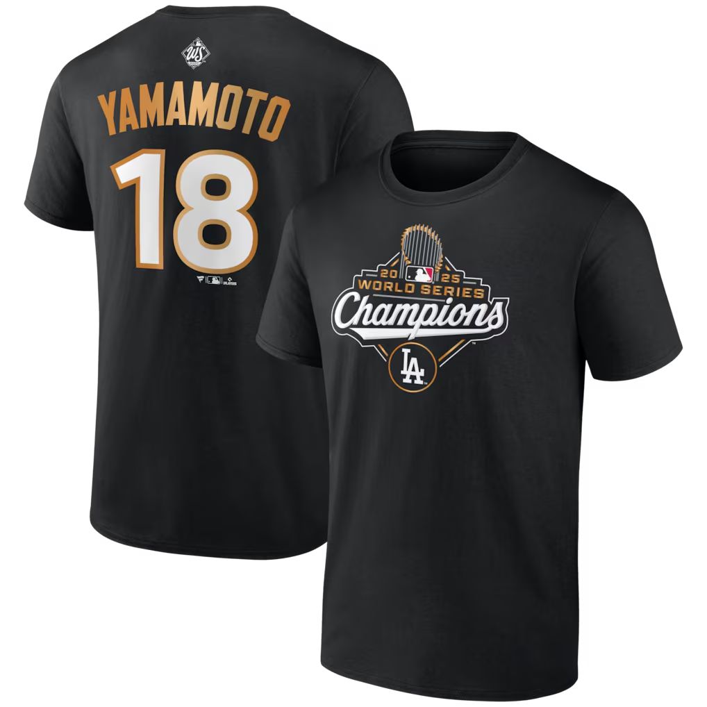 MLB ワールドシリーズ 2025 優勝記念 ドジャース ワールドシリーズ チャンピオン 山本由伸 ネーム&ナンバー Tシャツ Sサイズ