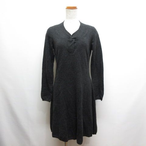 ヒロココシノ HIROKO KOSHINO 長袖 カシミヤ100% ニット ワンピース 40 チャコールグレー