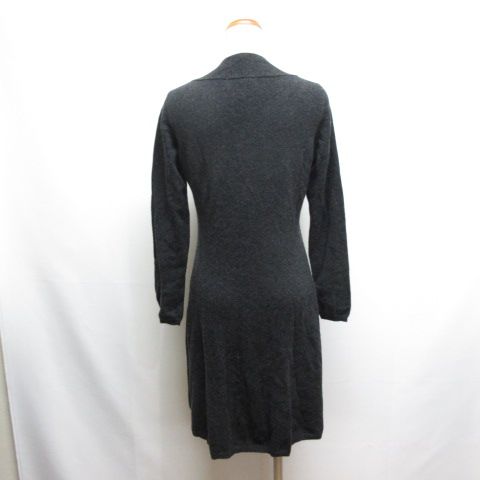 ヒロココシノ HIROKO KOSHINO 長袖 カシミヤ100％ ニット ワンピース 40 チャコールグレー