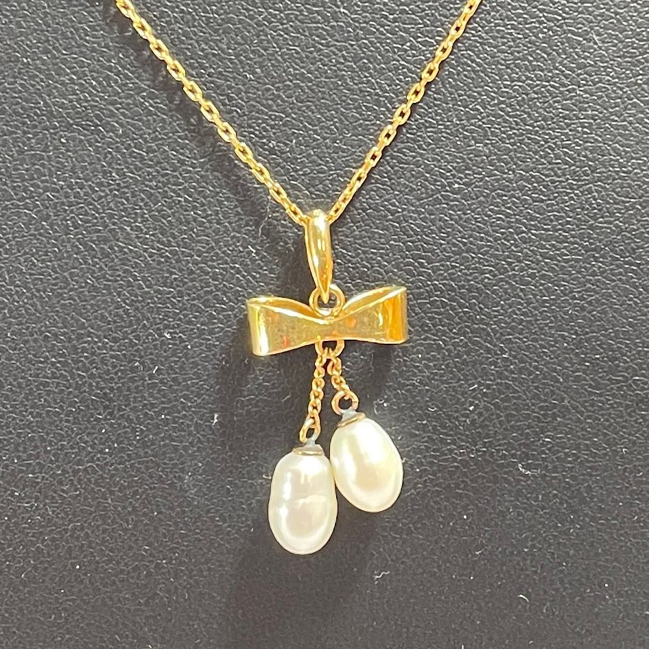 K 18 750刻印 18金 ゴールド リボンモチーフトップス付き チェーンネックレス 造幣局ホールマーク有 総重量3.53 g 0.003 kg