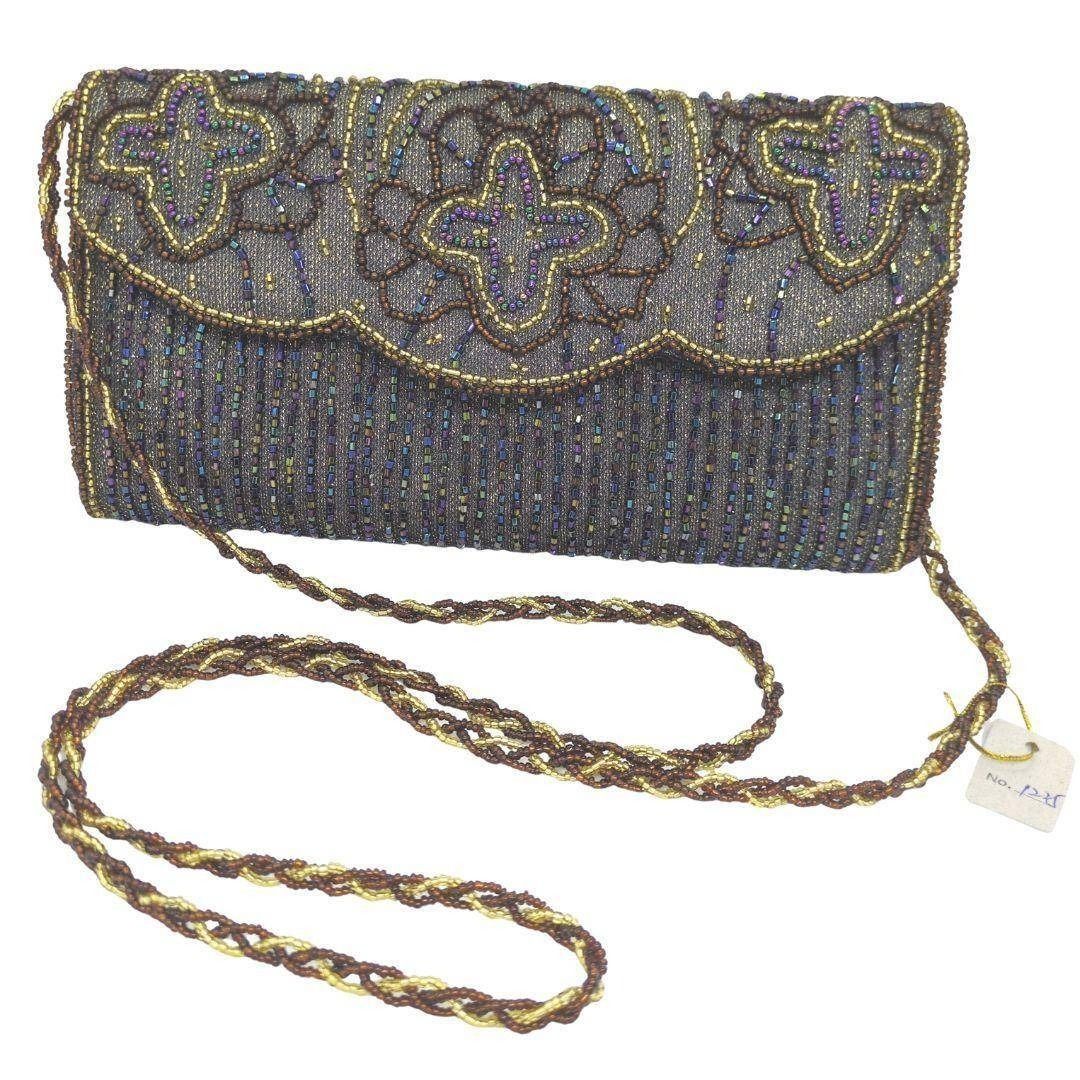 ビーズ刺繍 クラッチバッグ ショルダー 2way 昭和レトロ パーティーバッグ